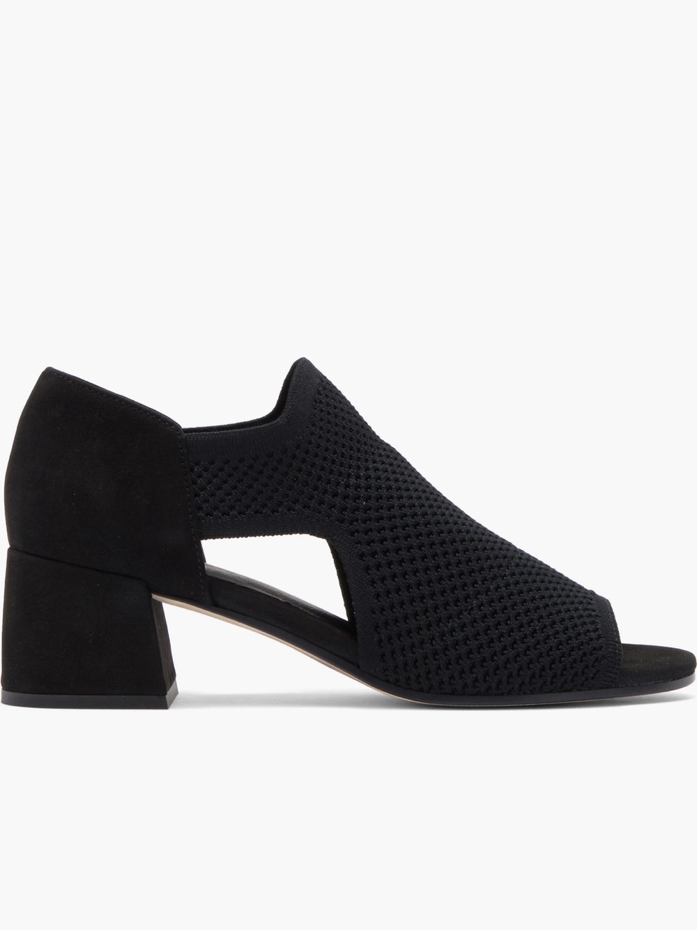 Eileen Fisher Black Knit Block Heel Slip-On Sandals